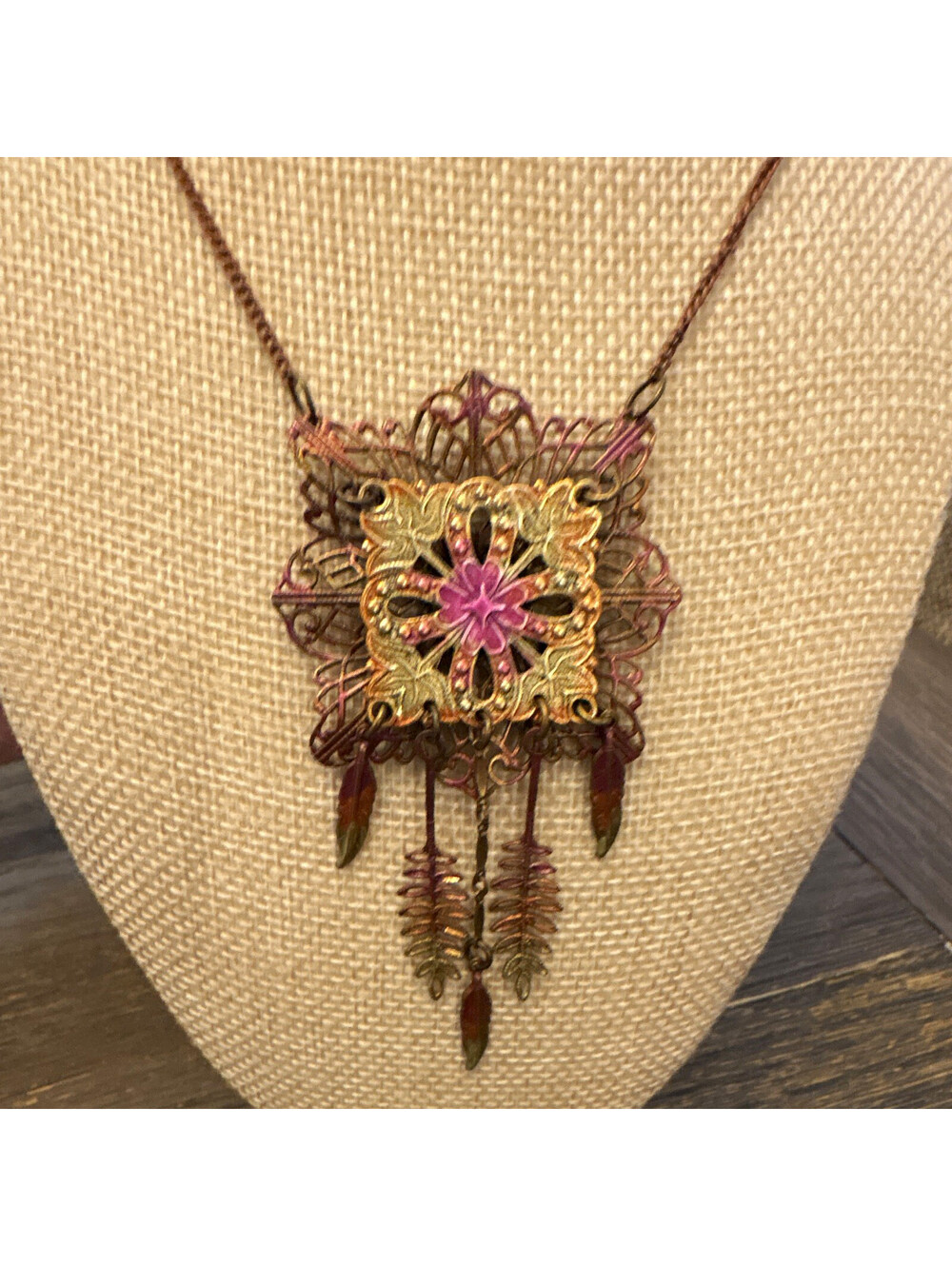 Hand made by local artist Jean Bohemian Pendant Necklace 26”